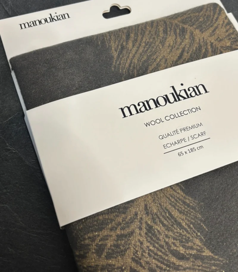 Écharpe Manoukian - Collection "Laine" Premium – Motif Plumes Dorées