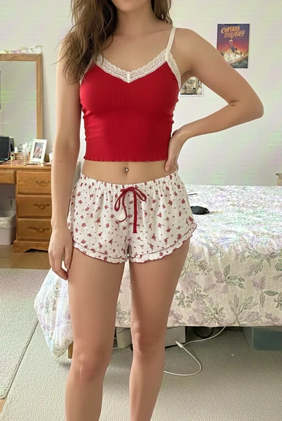 Ensemble Homewear 2 Pièces - Rouge & Fleuri