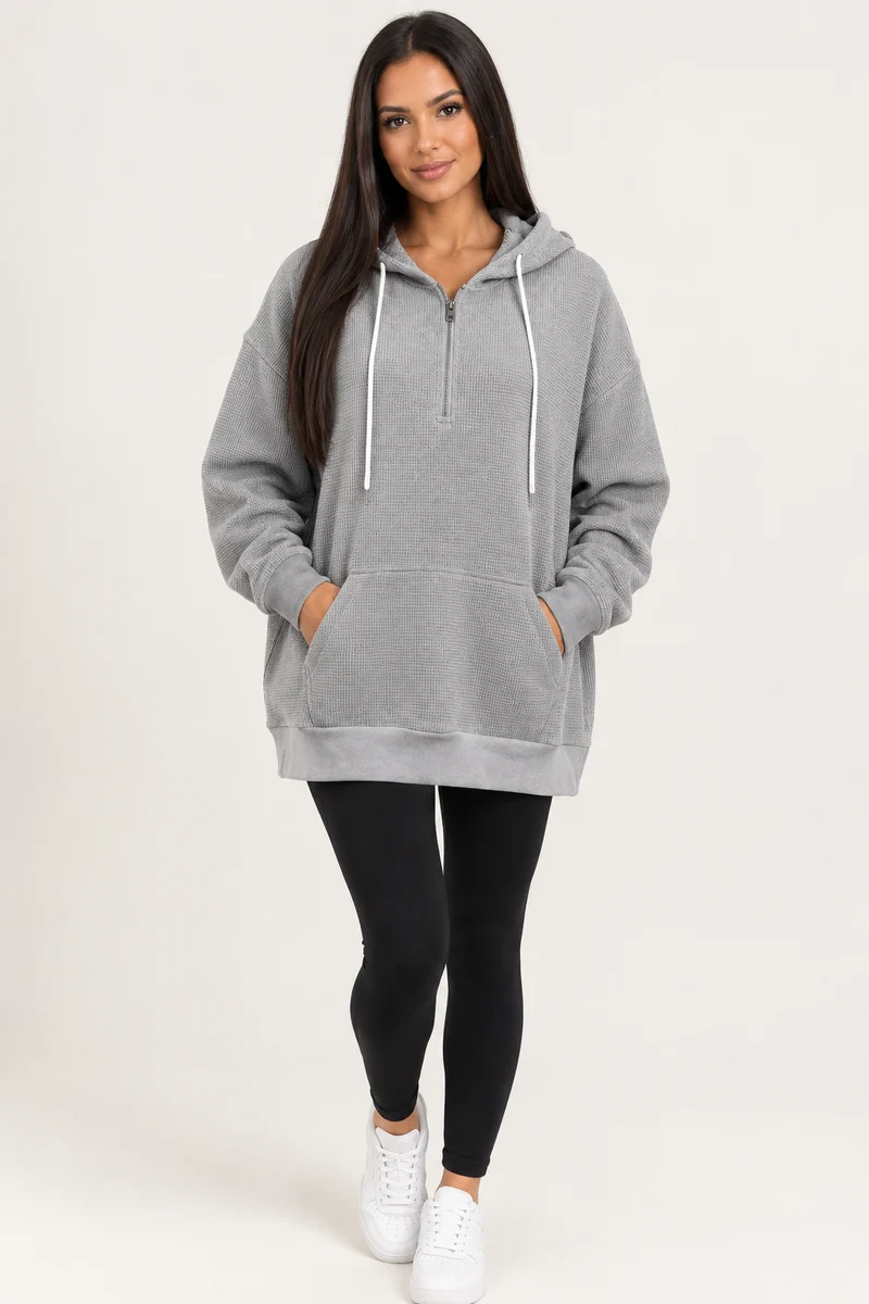 Sweat à Capuche Oversize Gris Anthracite