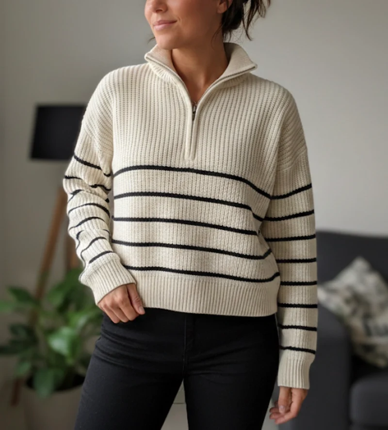 Pull rayé crème et noir Jennyfer
