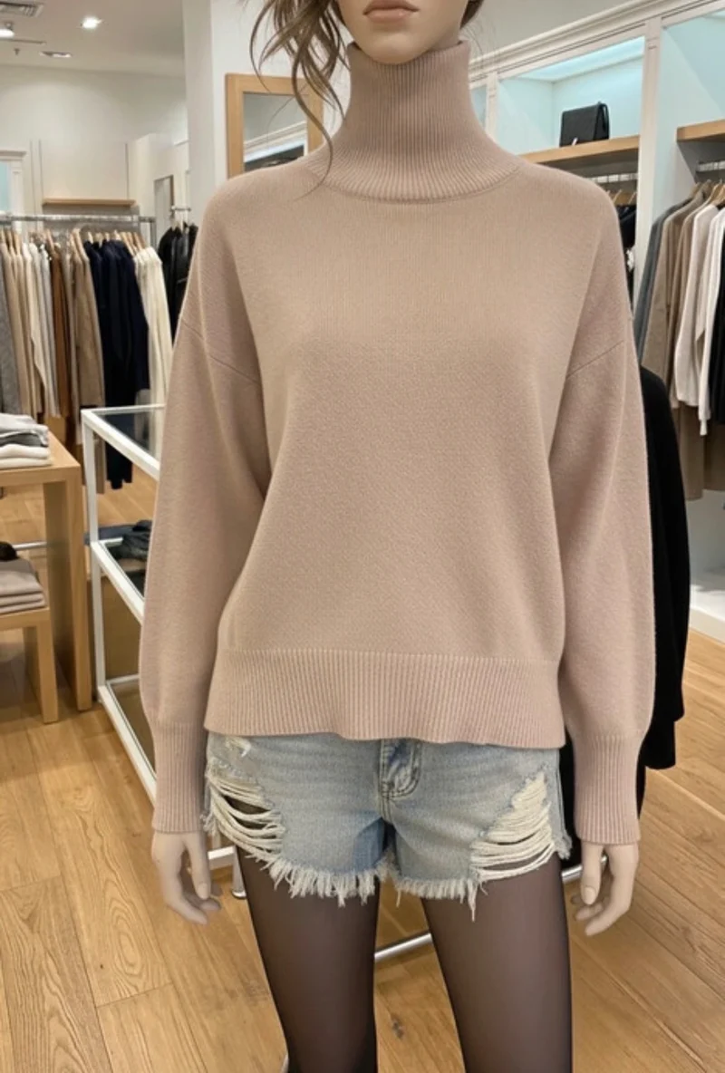 Pull Col Roulé Oversize Beige Nude - Maille Douce