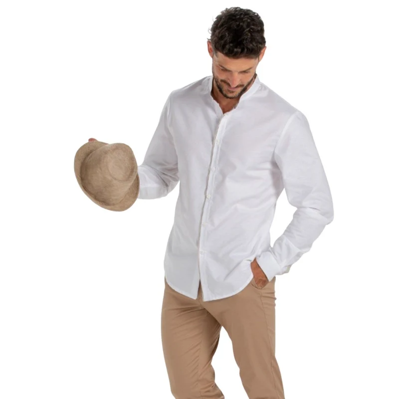 Camisa Caballero Blanca Cuello Mao