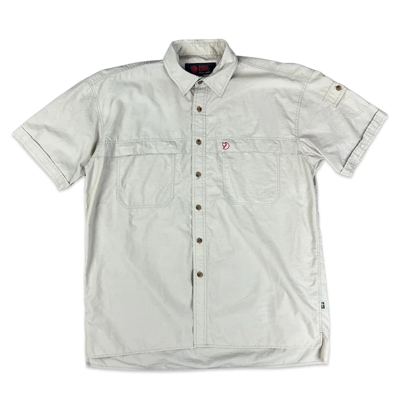 Y2K Fjallraven Cream Button Up Short Sleeve Casual Workwear Shirt Large