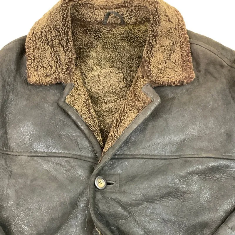 Vintage Brown Leather Shearling Jacket Sheepskin Coat Suede XL