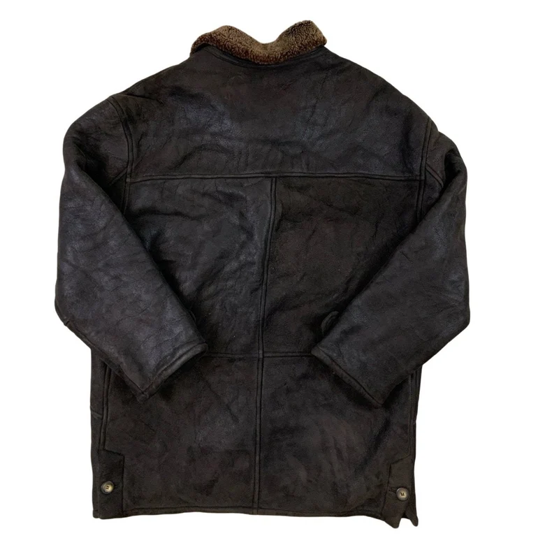 Vintage Brown Leather Shearling Jacket Sheepskin Coat Suede XL