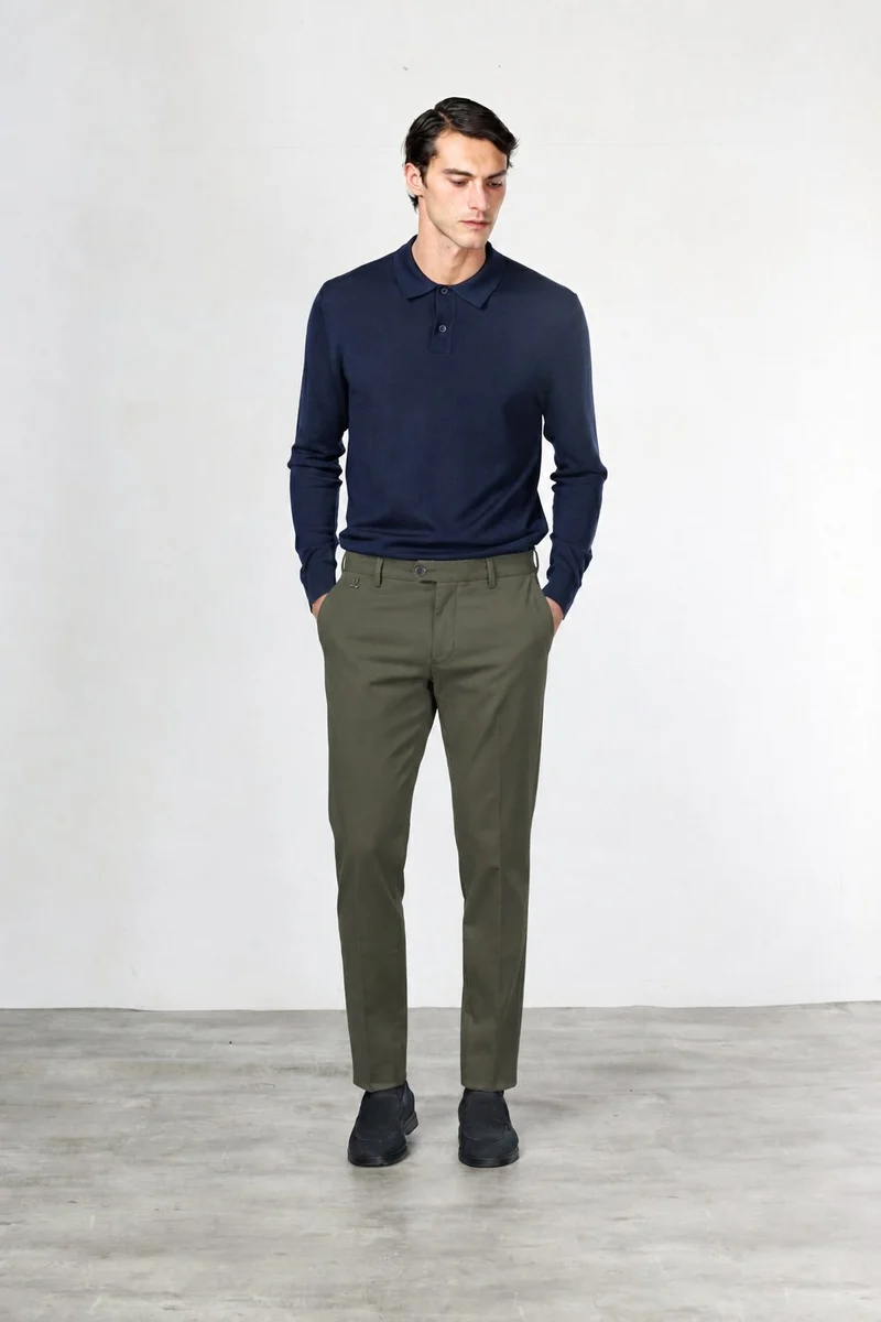 New York pantalon chino homme en twill de coton et cachemire regular fit
