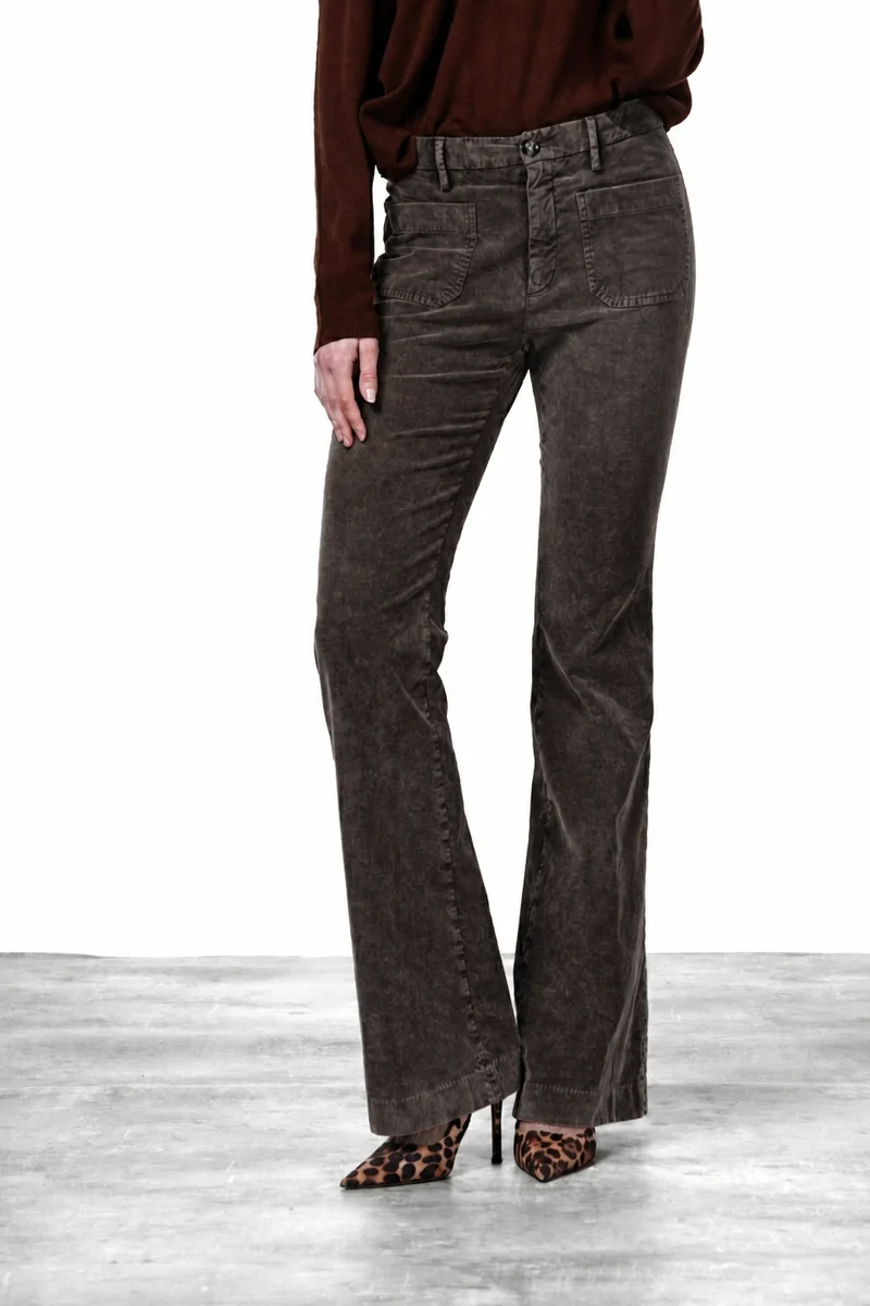 New York Flare pantalon chino femme en velours 1000 raies slim fit