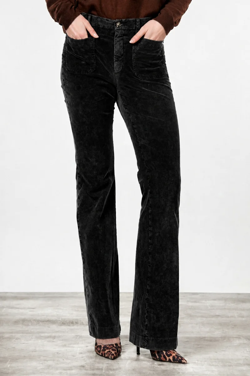 New York Flare pantalon chino femme en velours 1000 raies slim fit