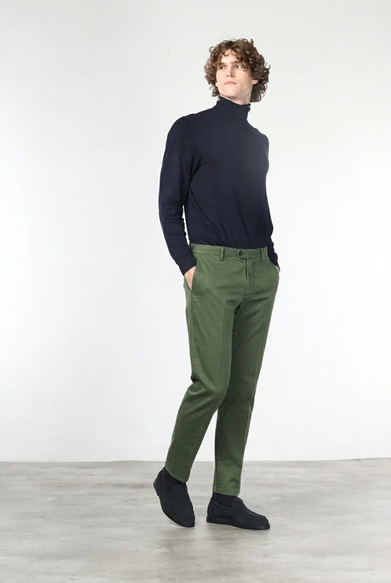 New York pantalon chino homme en gabardine de coton et laine regular fit