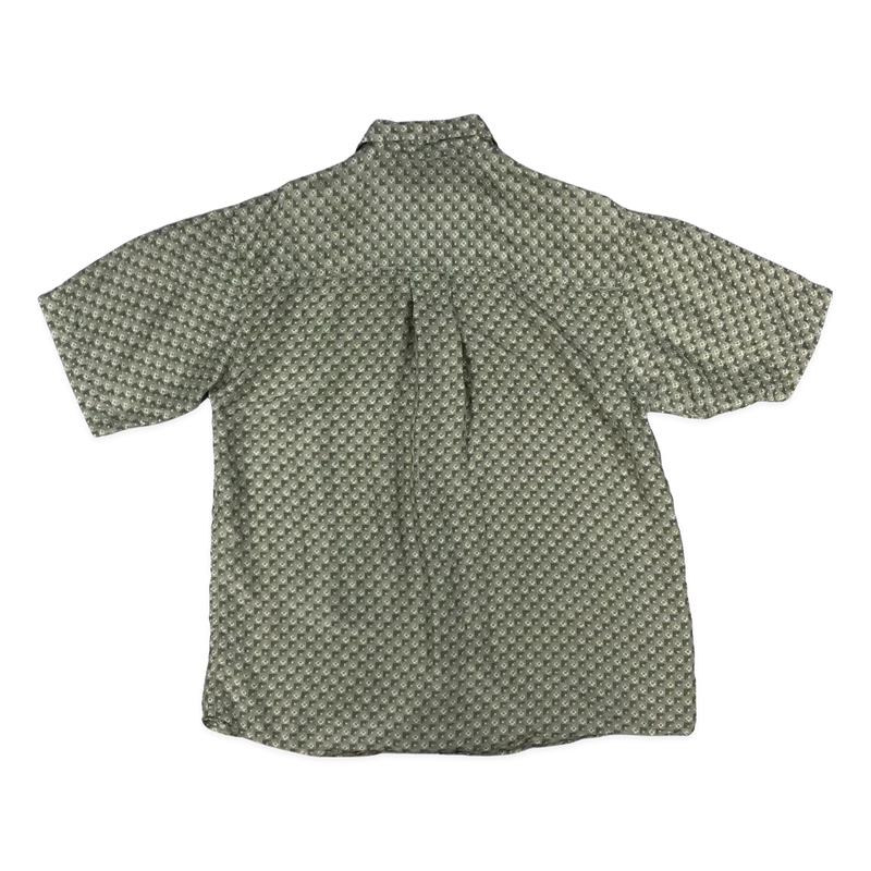 Vintage Mens Green Geometric Print Silk Shirt M