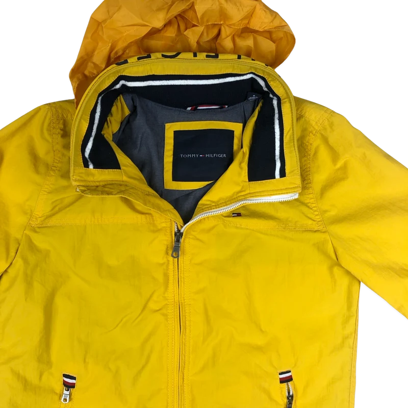 Vintage 00s Tommy Hilfiger Yellow Zip-Up Raincoat Medium
