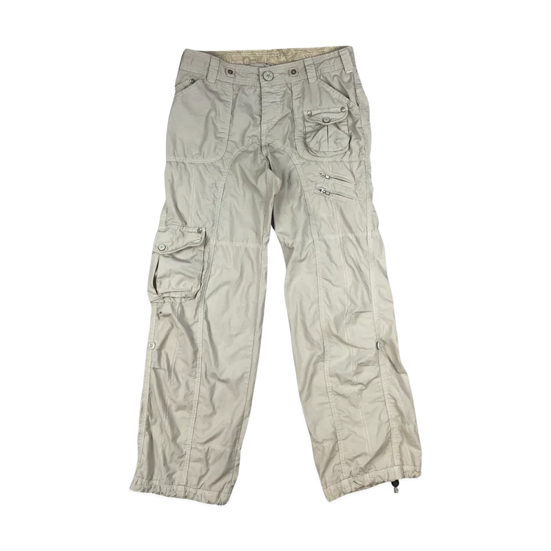 Vintage Y2K Beige Flared Cargo Trousers 12