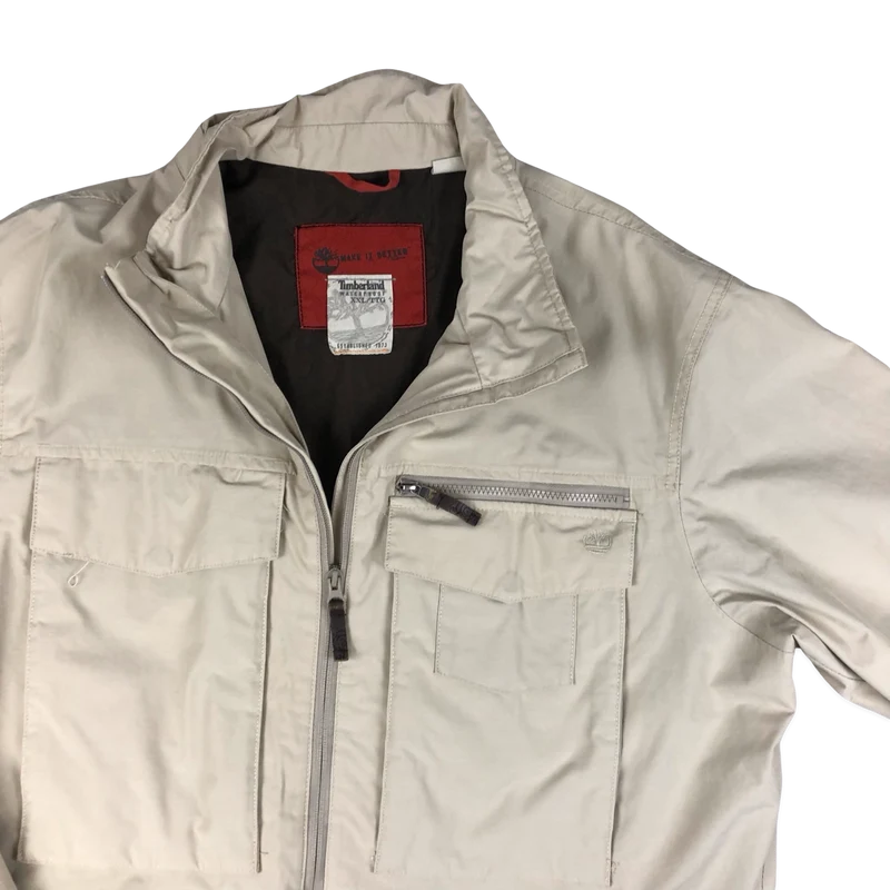 Vintage Y2K Timberland Waterproof Beige Utility Bomber Raincoat Outdoor Jacket XXL