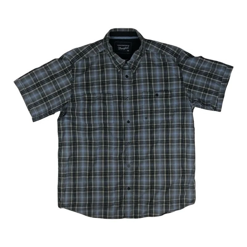 Wrangler Blue Grey Checked Plaid Casual Short Sleeve Shirt XXL