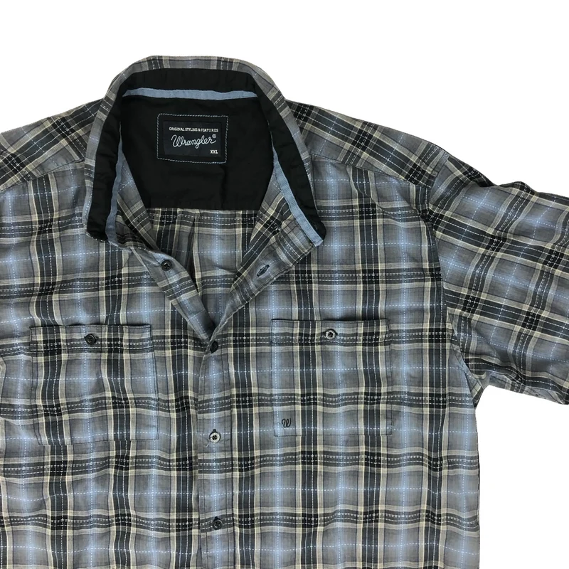 Wrangler Blue Grey Checked Plaid Casual Short Sleeve Shirt XXL