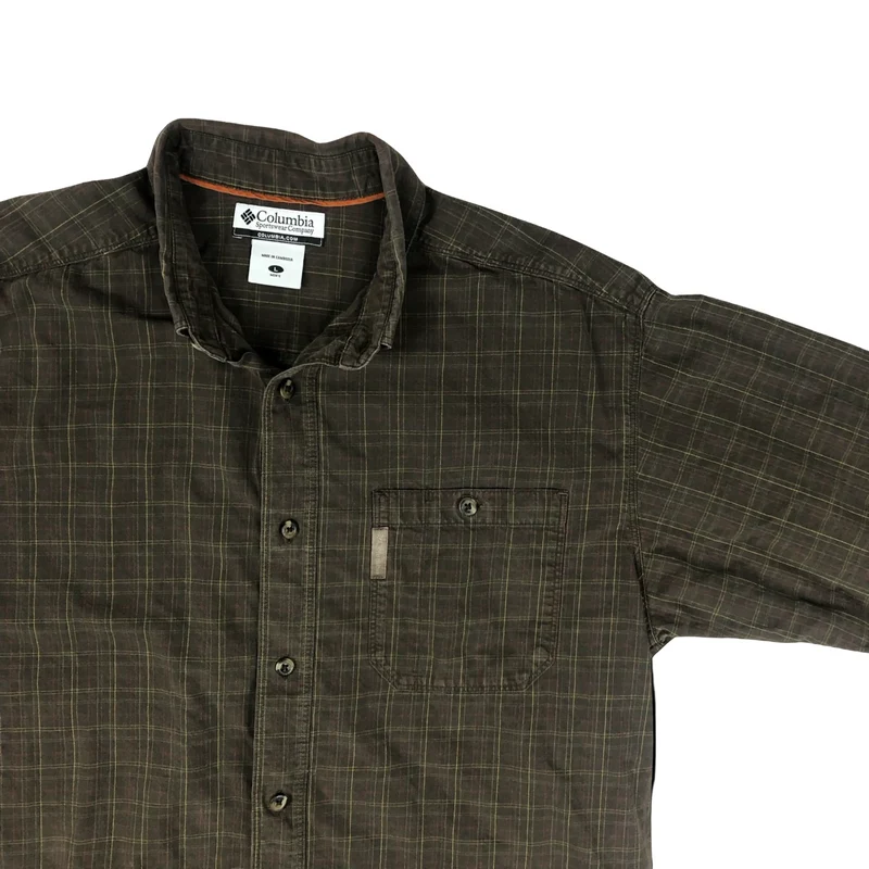 Vintage Columbia Brown Checked Plaid Long Sleeve Button Up Casual Shirt