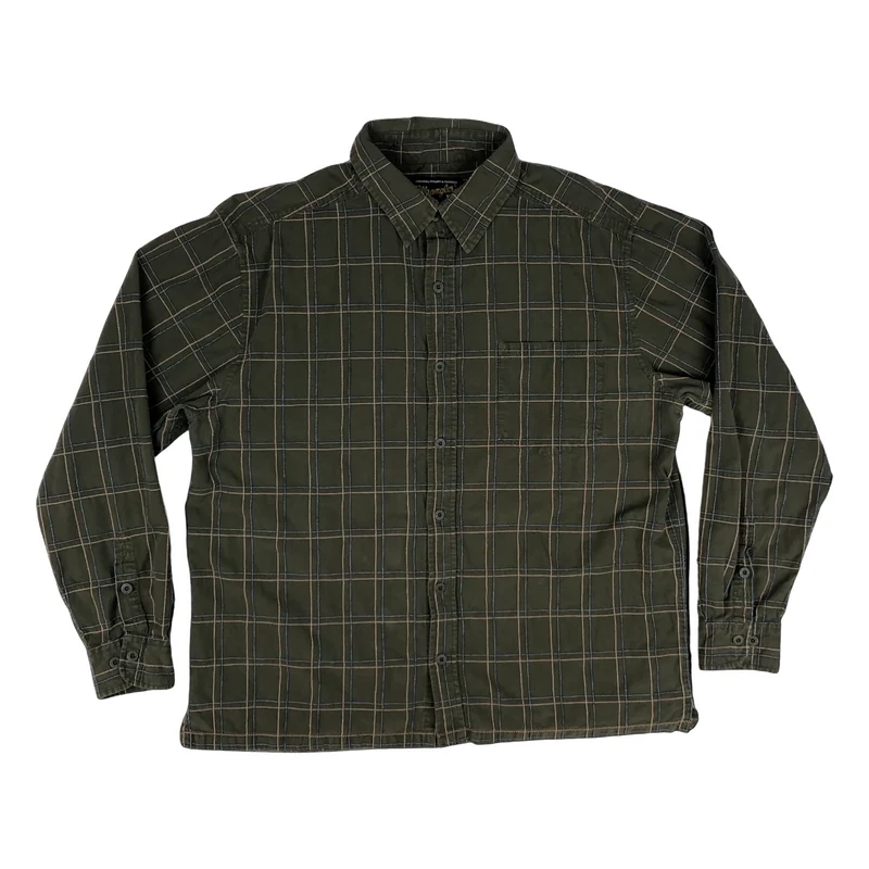 Vintage Wrangler Green Blue Orange Plaid Checked Button-Up Long Sleeve Shirt XXL