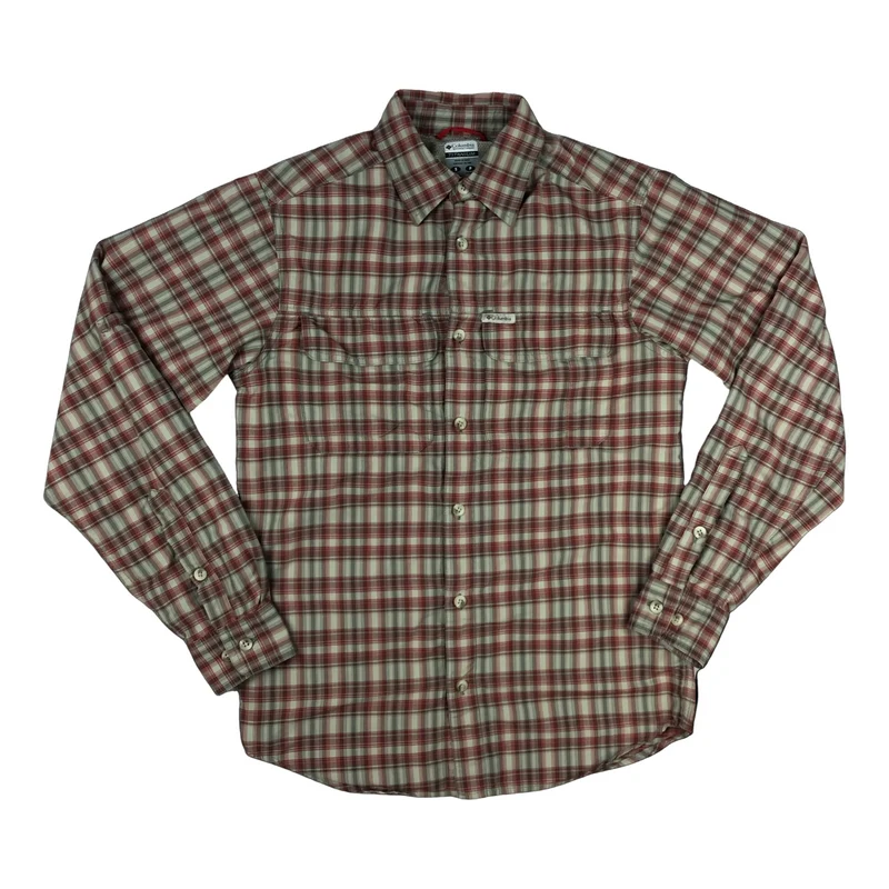Columbia White Red Plaid Checked Button-Up Long Sleeve Casual Shirt Small