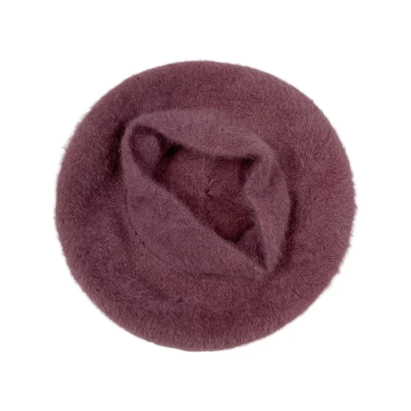 Vintage 80s Mauve Fluffy Angora Beret