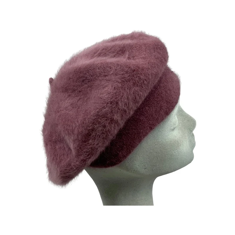 Vintage 80s Mauve Fluffy Angora Beret