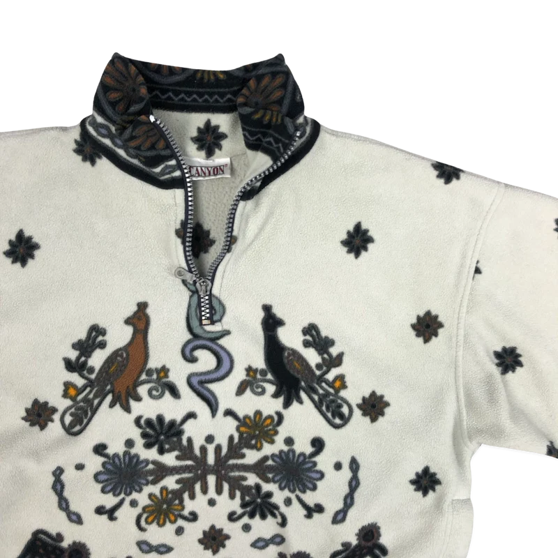 Vintage Abstract Pattern Beige 1/4-zip Fleece 3XL