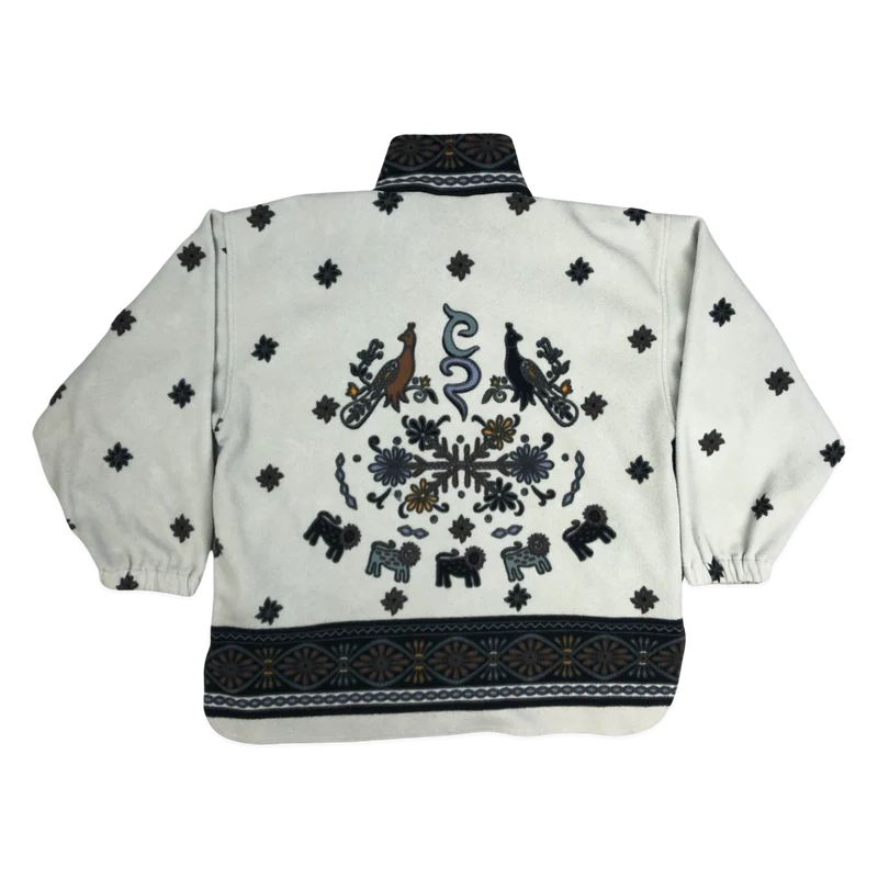 Vintage Abstract Pattern Beige 1/4-zip Fleece 3XL