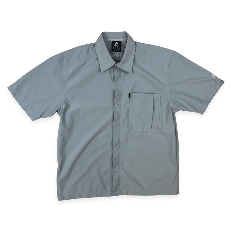 Vintage 2003 Adidas Grey Snap Closure Casual Short Sleeved Shirt Medium