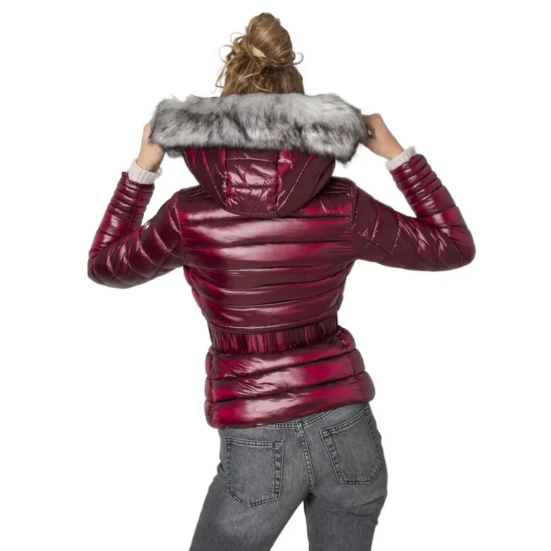 Bordeaux Women's Hooded Jacket With Belt and Pockets (Veste à capuche avec ceinture et poches)