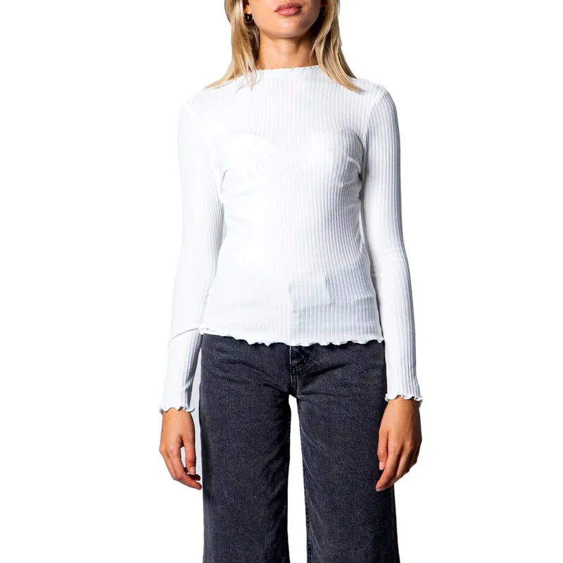 T-shirt blanc à manches longues et col rond pour femmes