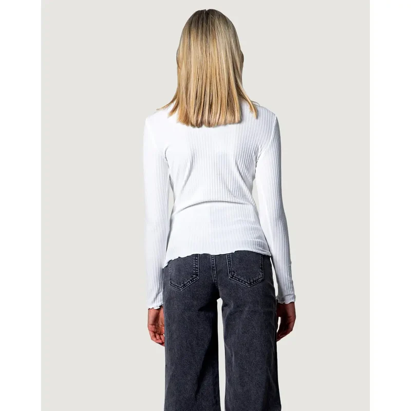 T-shirt blanc à manches longues et col rond pour femmes