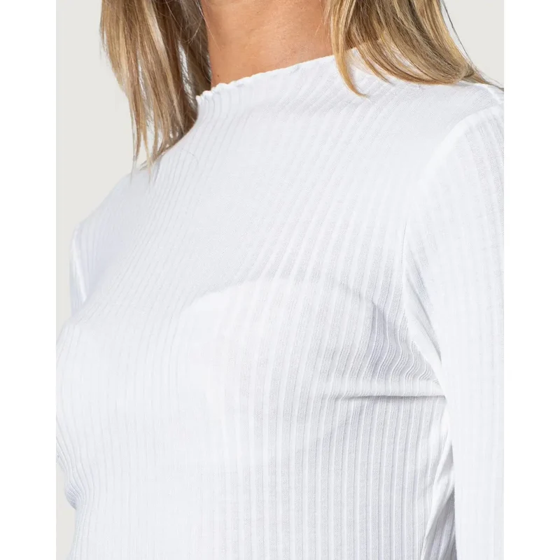 T-shirt blanc à manches longues et col rond pour femmes