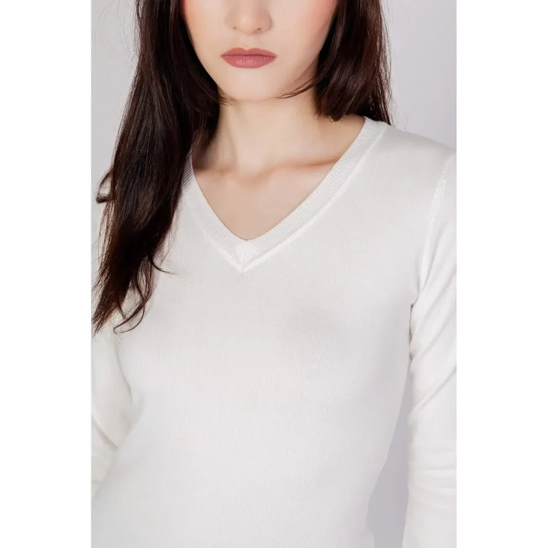 Guess - Pull en coton blanc à col en V pour femme