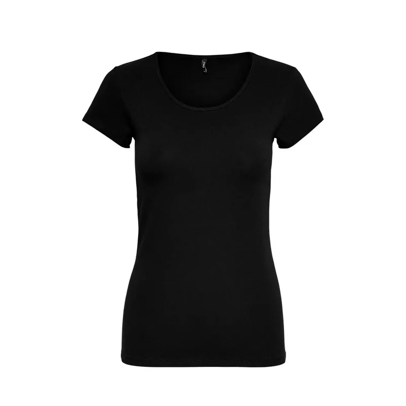 T-shirt noir à manches courtes et col rond pour femmes