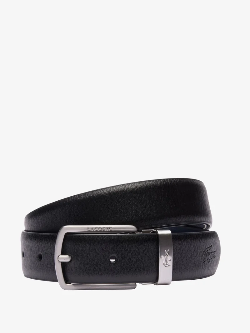Coffret ceinture 2 boucles Lacoste en cuir noir