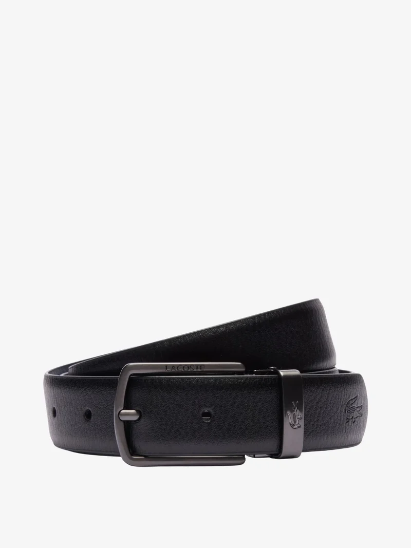 Coffret ceinture 2 boucles Lacoste en cuir noir