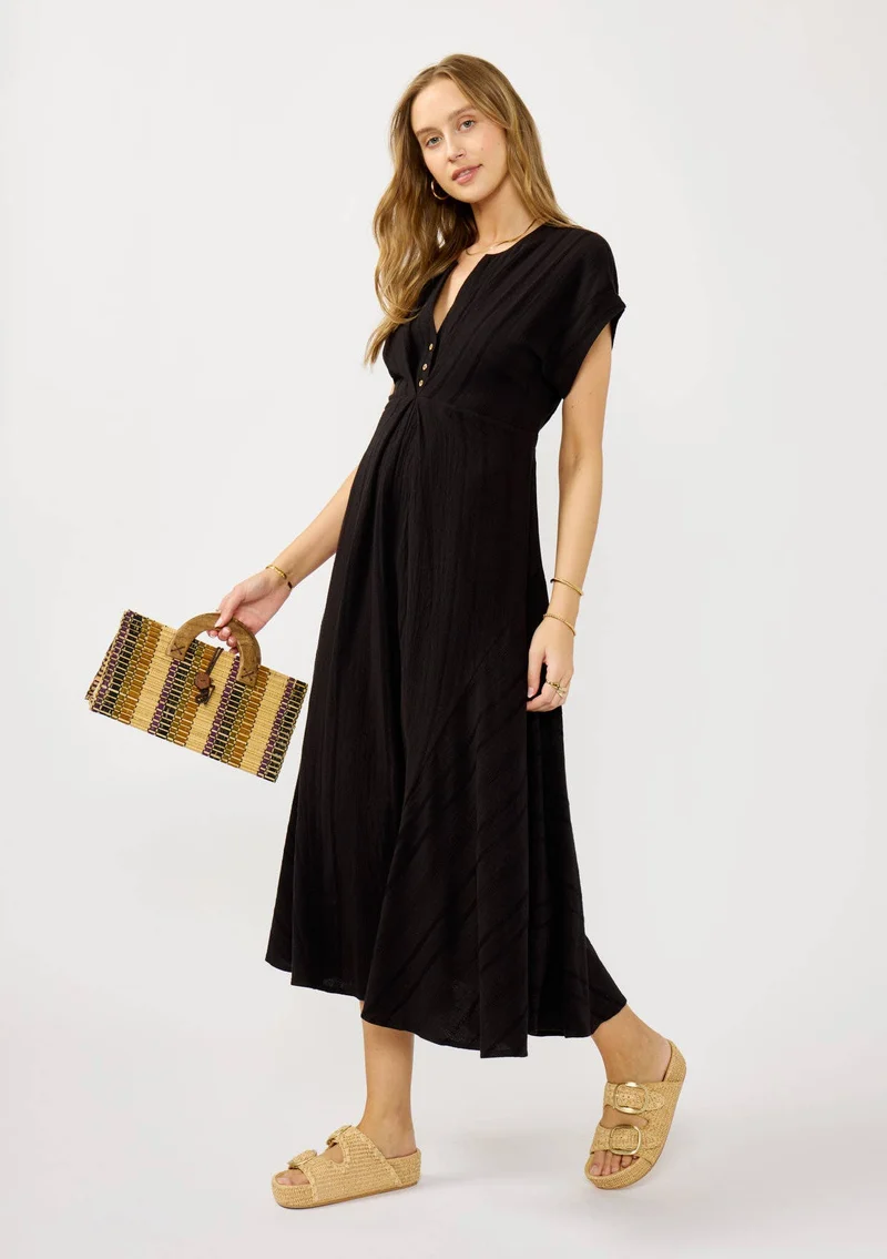 Pleated Panel Button Front Midi