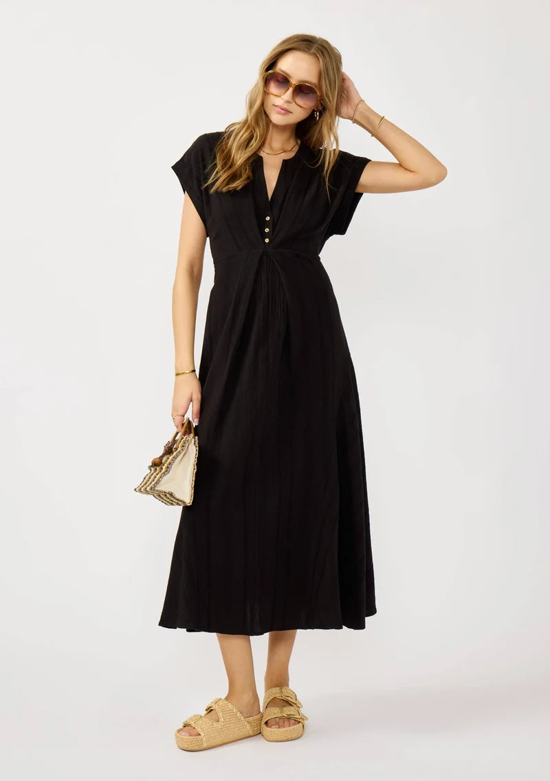 Pleated Panel Button Front Midi