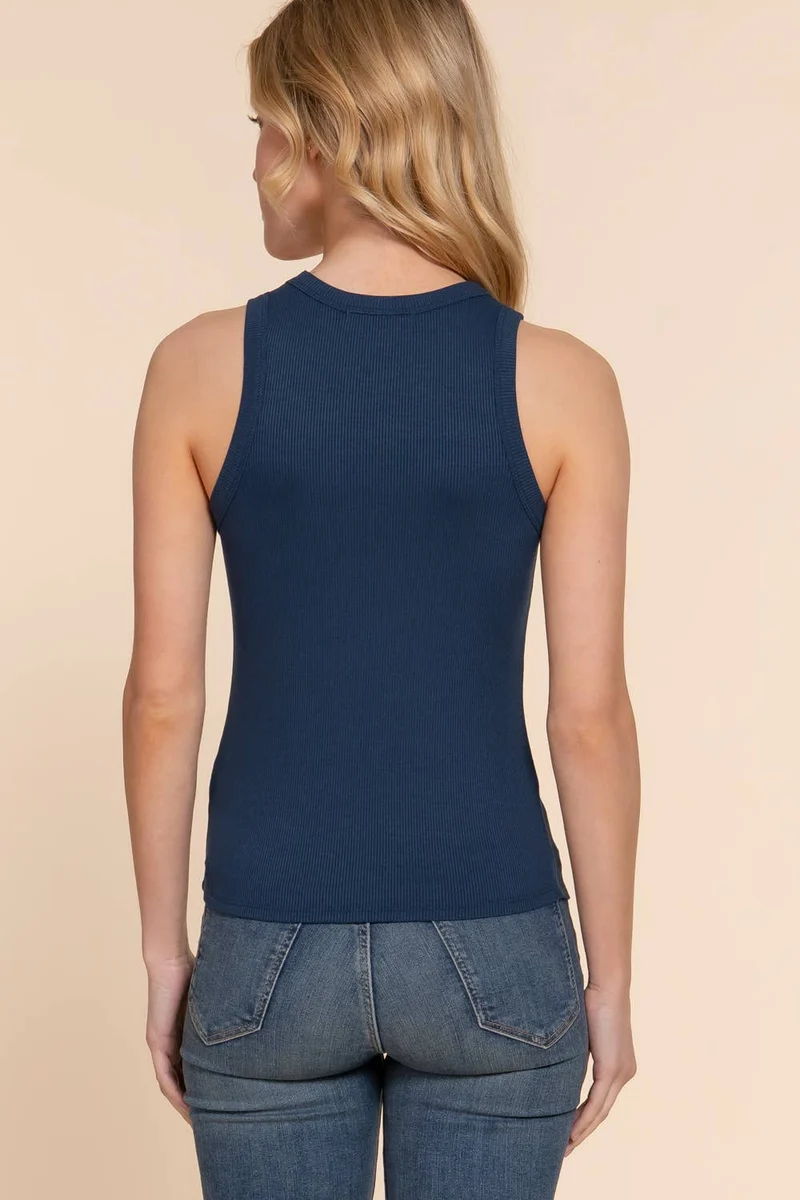 Sleeveless Crew Neck Rib Knit Top