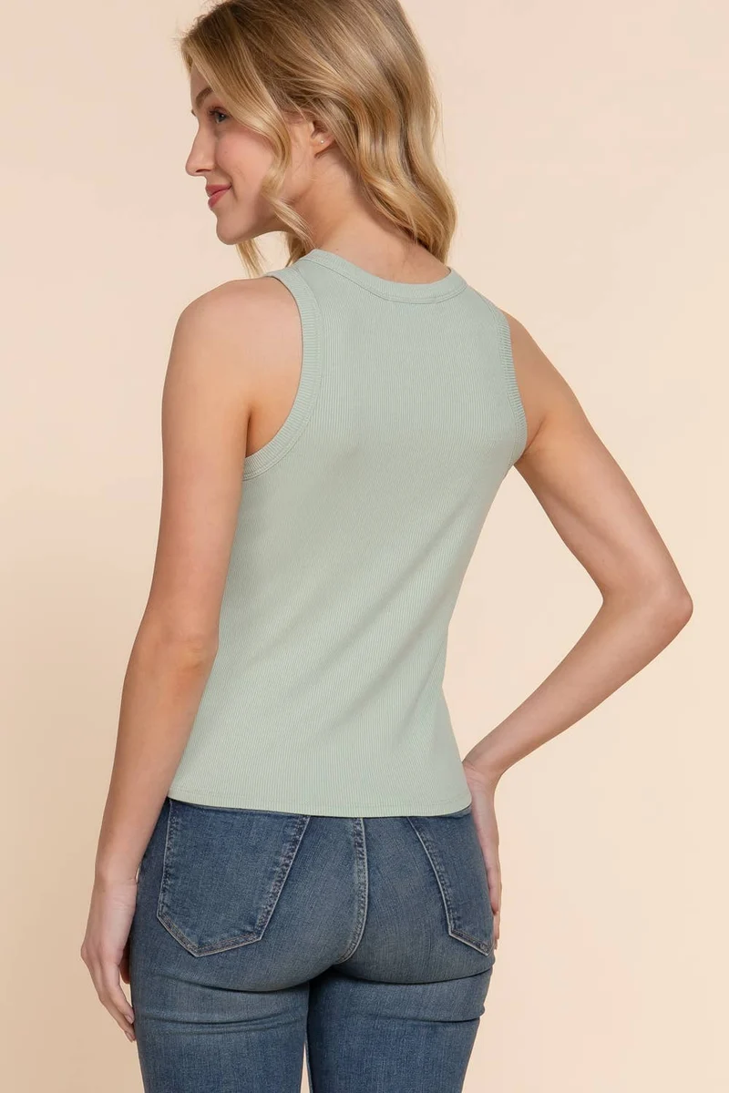 Sleeveless Crew Neck Rib Knit Top
