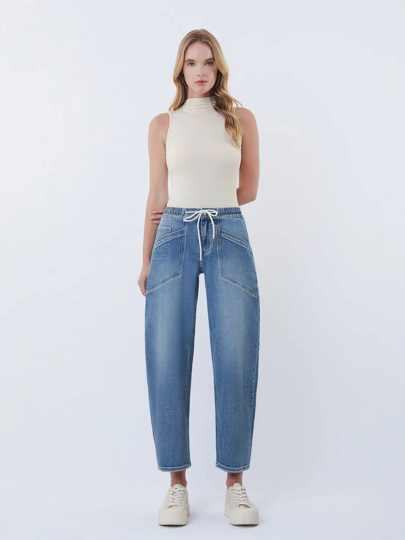 HIGH RISE ELASTIC WAISTBAND WIDE BARREL