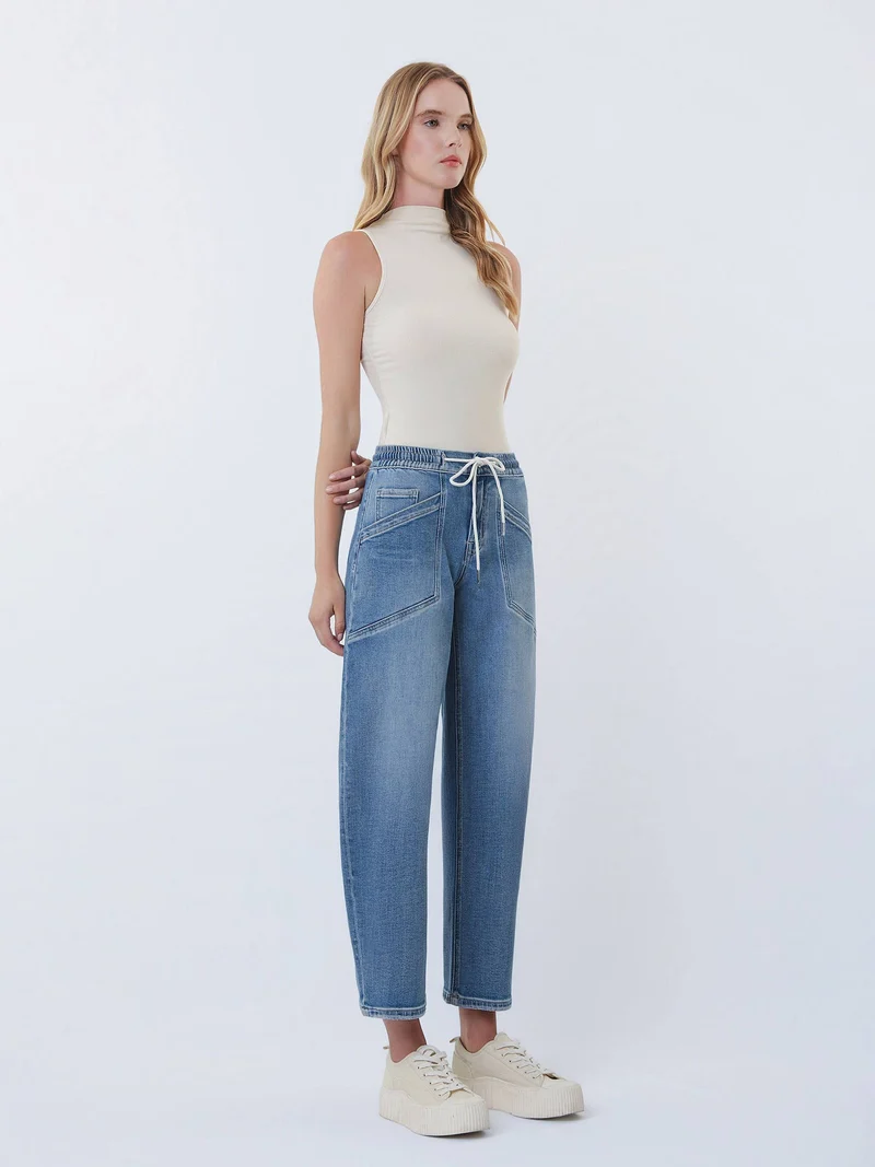 HIGH RISE ELASTIC WAISTBAND WIDE BARREL