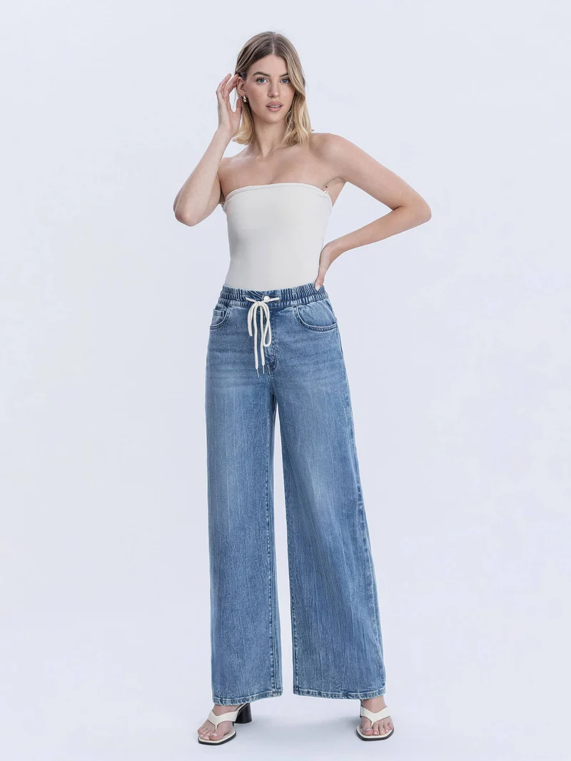 SUPER HIGH RISE ELASTIC WAISTBAND WIDE LEG