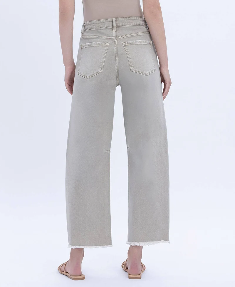 SUPER HIGH RISE FRAYED HEM WIDE BARREL LEG