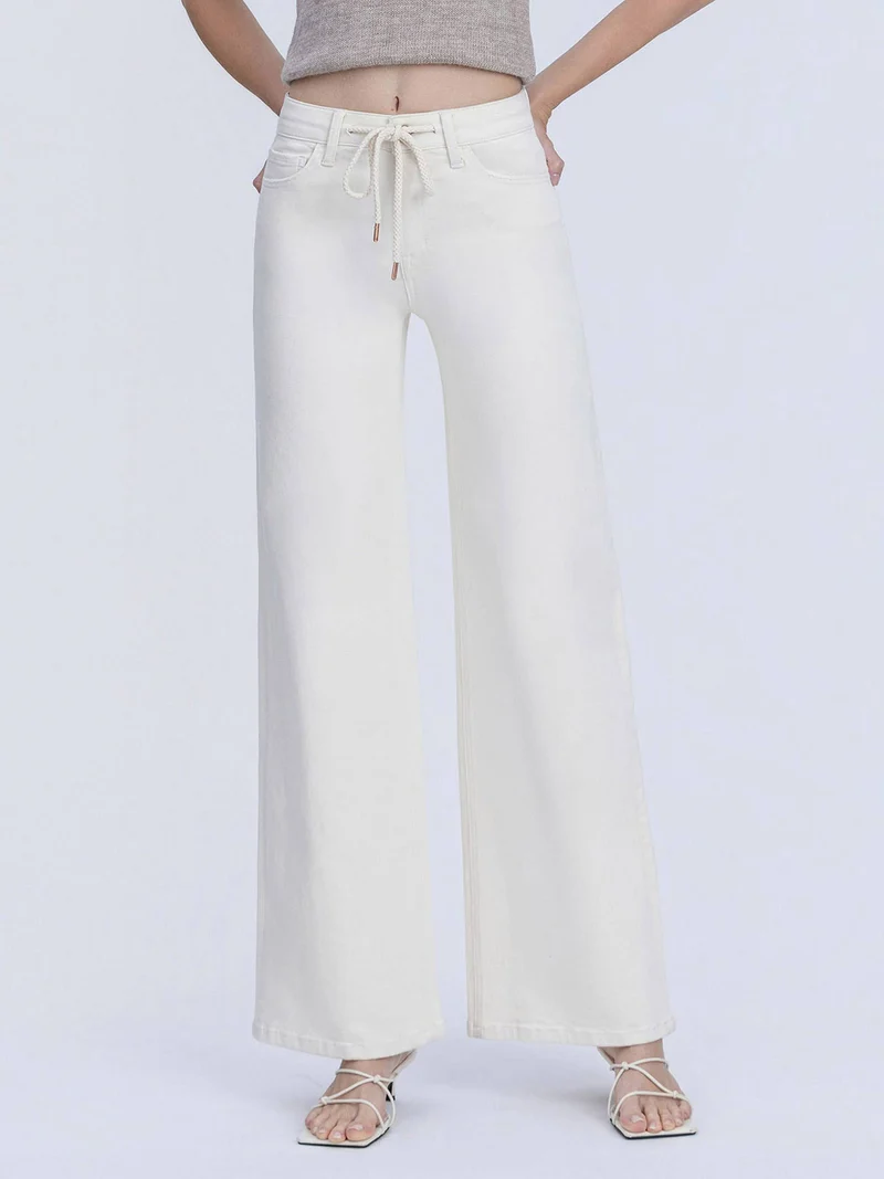 HIGH RISE NATURAL COLOR DRAWSTRING WIDE LEG