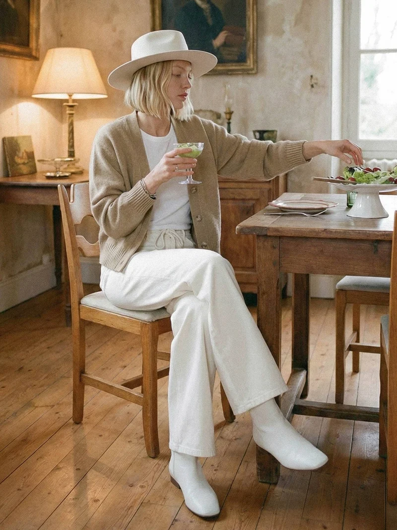 HIGH RISE NATURAL COLOR DRAWSTRING WIDE LEG