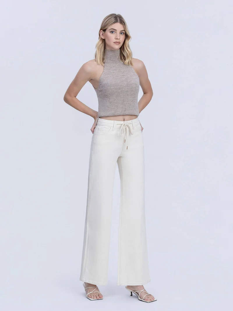 HIGH RISE NATURAL COLOR DRAWSTRING WIDE LEG