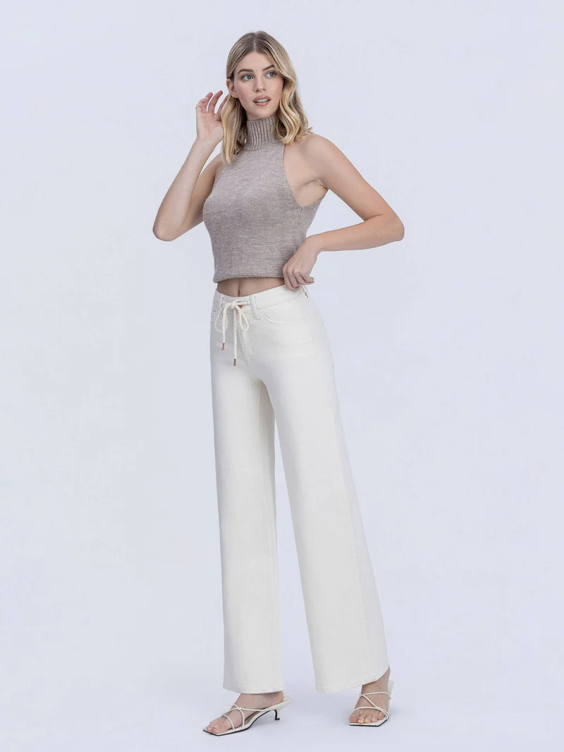 HIGH RISE NATURAL COLOR DRAWSTRING WIDE LEG