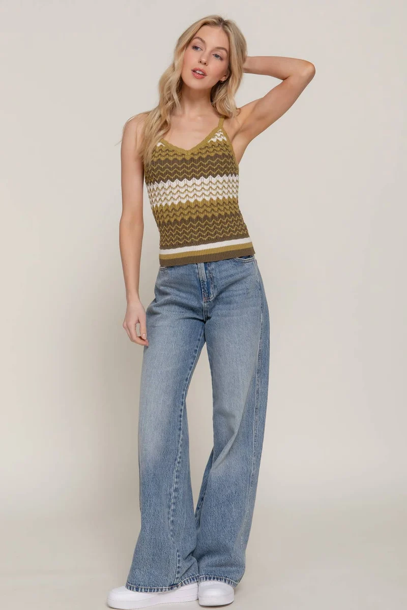 Multi Color Cami Spring Sweater: OLIVE