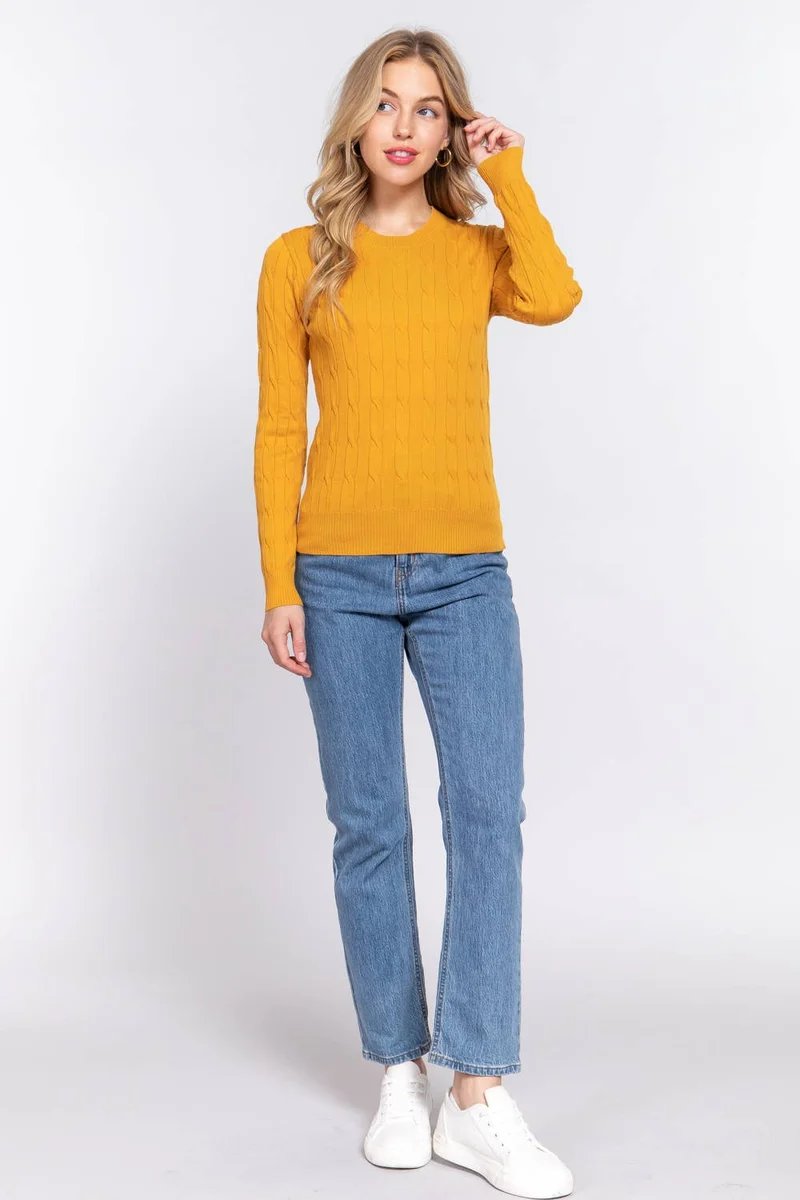 Long Sleeve Round Neck Cable Sweater
