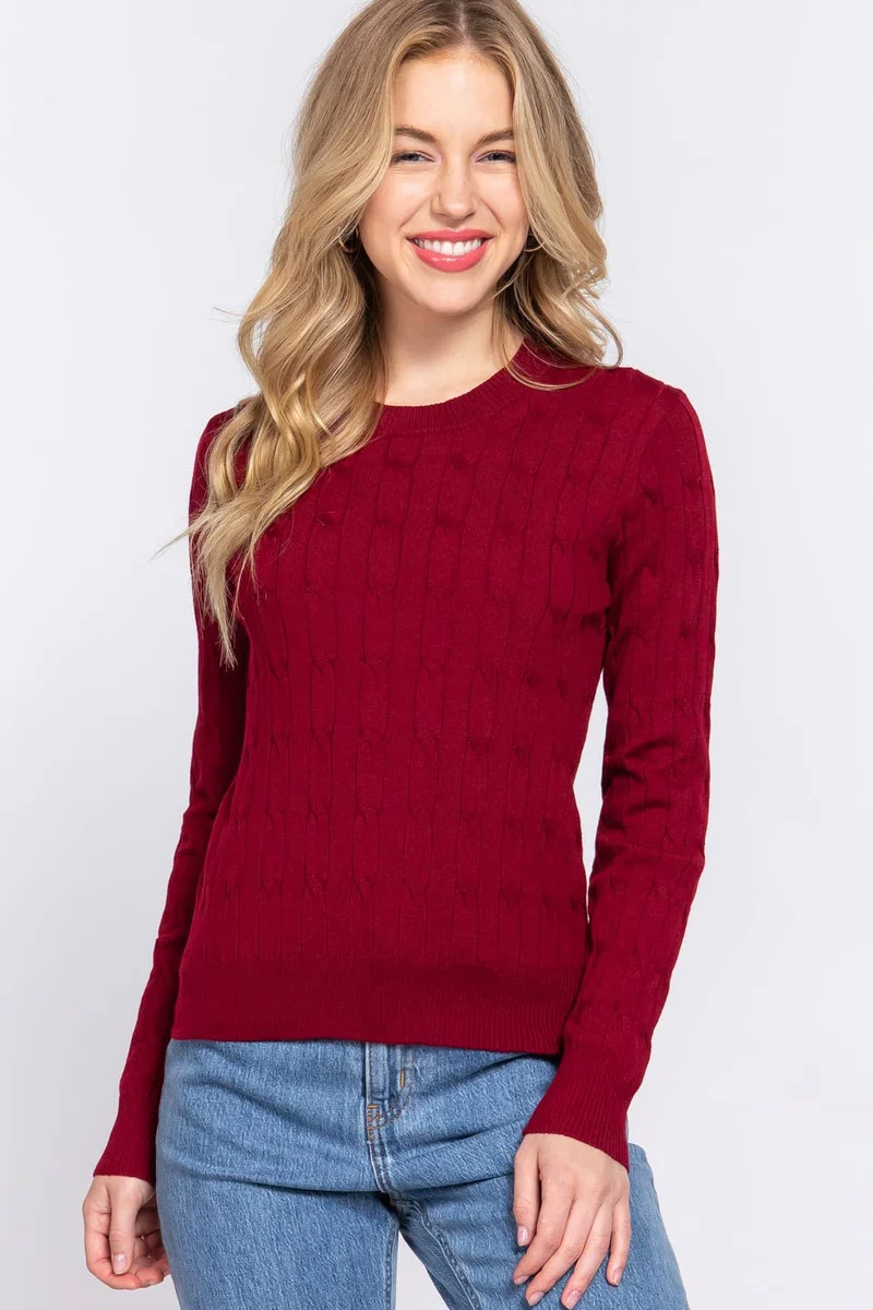 Long Sleeve Round Neck Cable Sweater